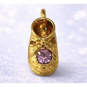 Vtg  2002 Avon Gold Tone Baby Bootie Charm June Birthstone Alexandrite